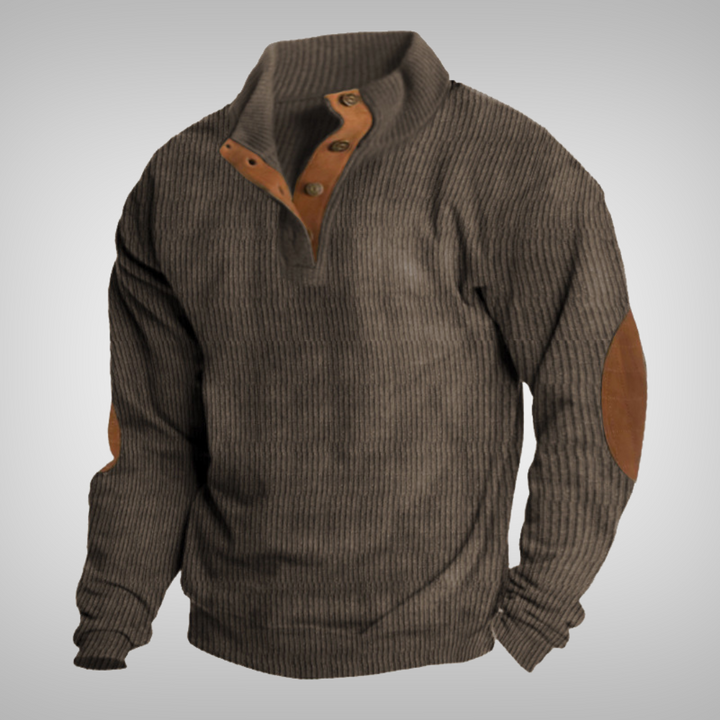Herren Strickpullover mit warmem Stehkragen und Knopfleiste