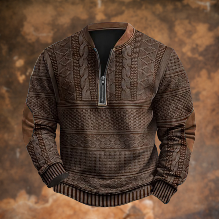 Herrenpullover mit Viertelreißverschluss und Strickmuster