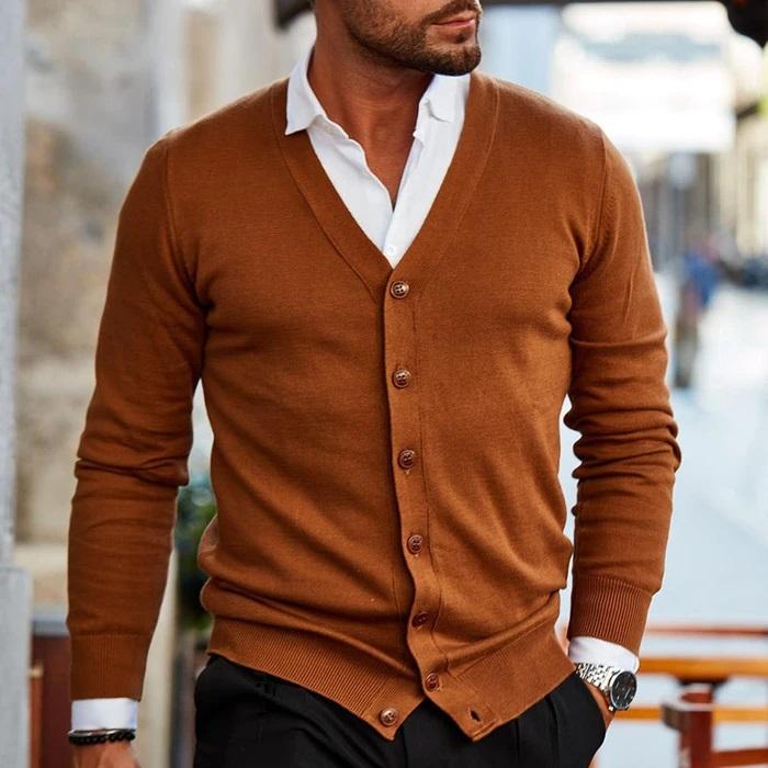 Herren Strickjacke mit Knopfleiste und V Ausschnitt