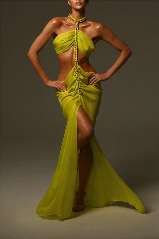 Calliera – Ärmelloses Cutout Maxikleid Gelb