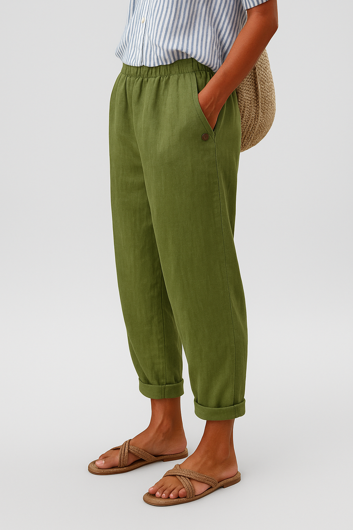 Damen Leinenhose Locker Verkürzt Gummibund - Image 2