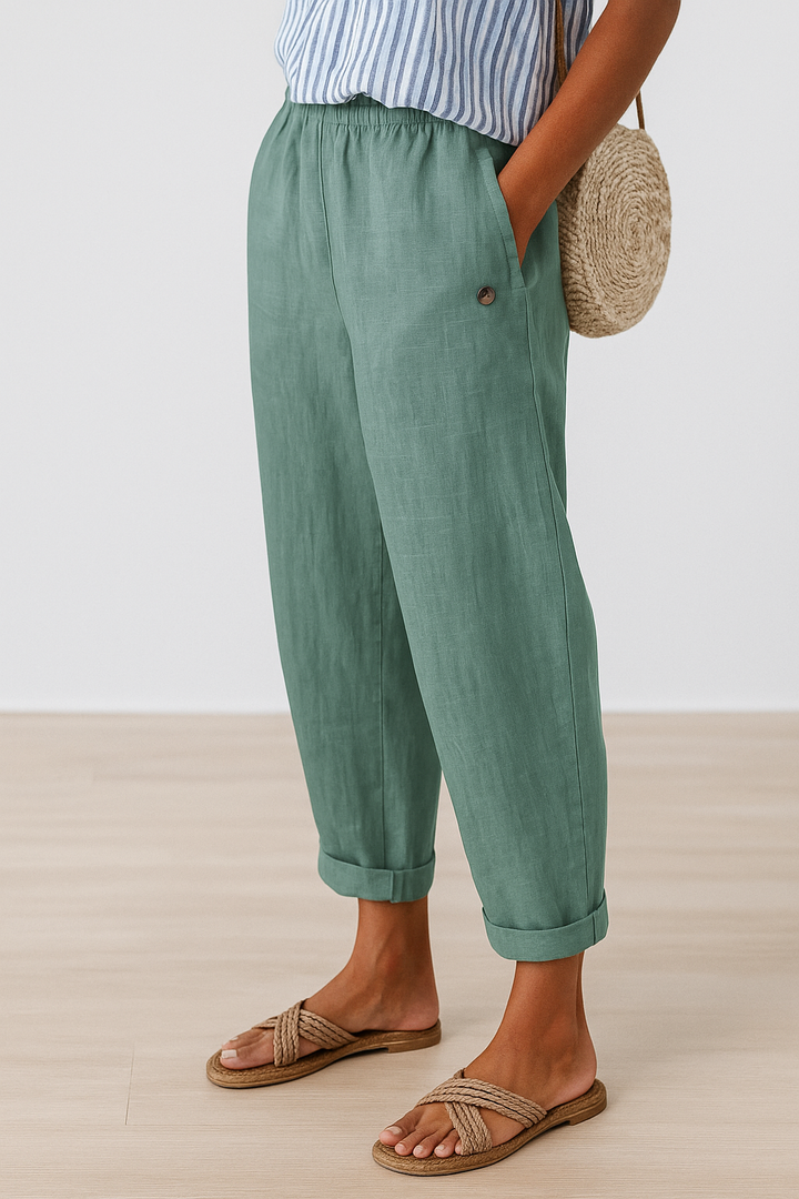 Damen Leinenhose Locker Verkürzt Gummibund - Image 4