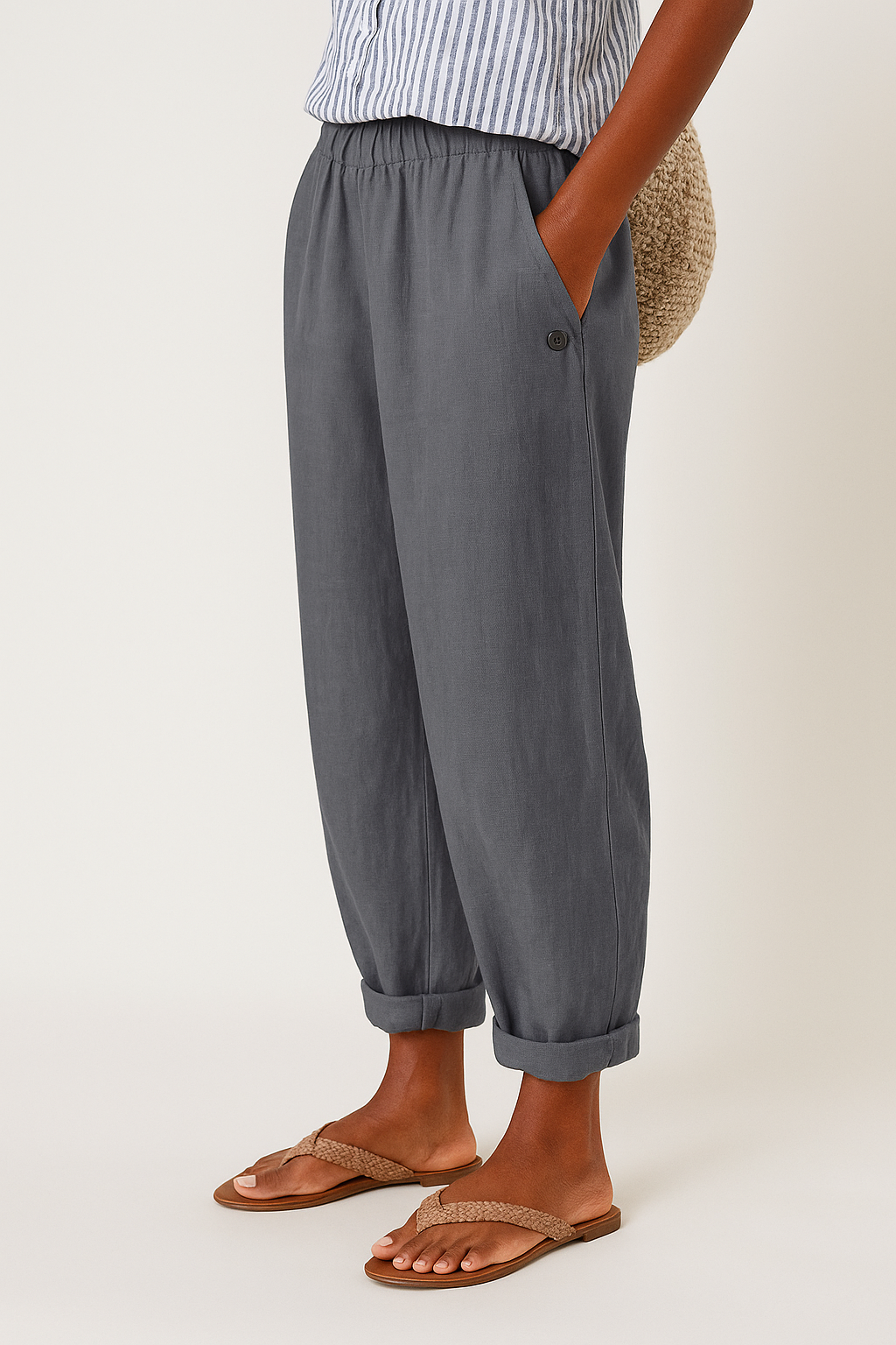 Damen Leinenhose Locker Verkürzt Gummibund - Image 5