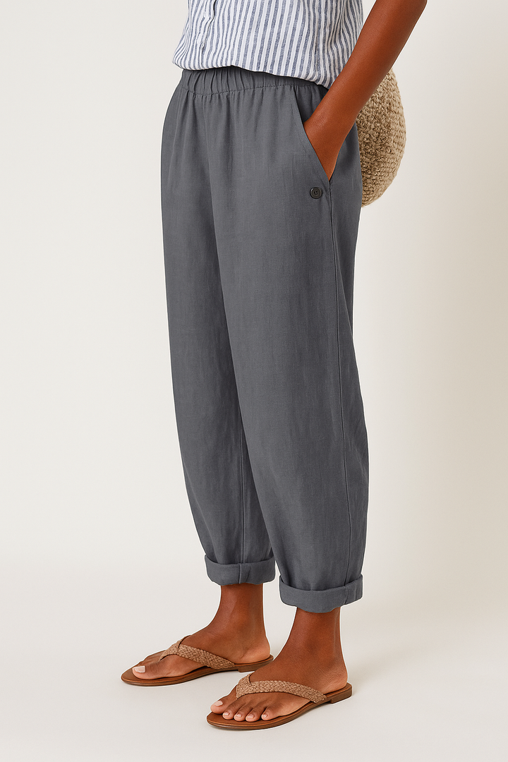 Damen Leinenhose Locker Verkürzt Gummibund - Image 5