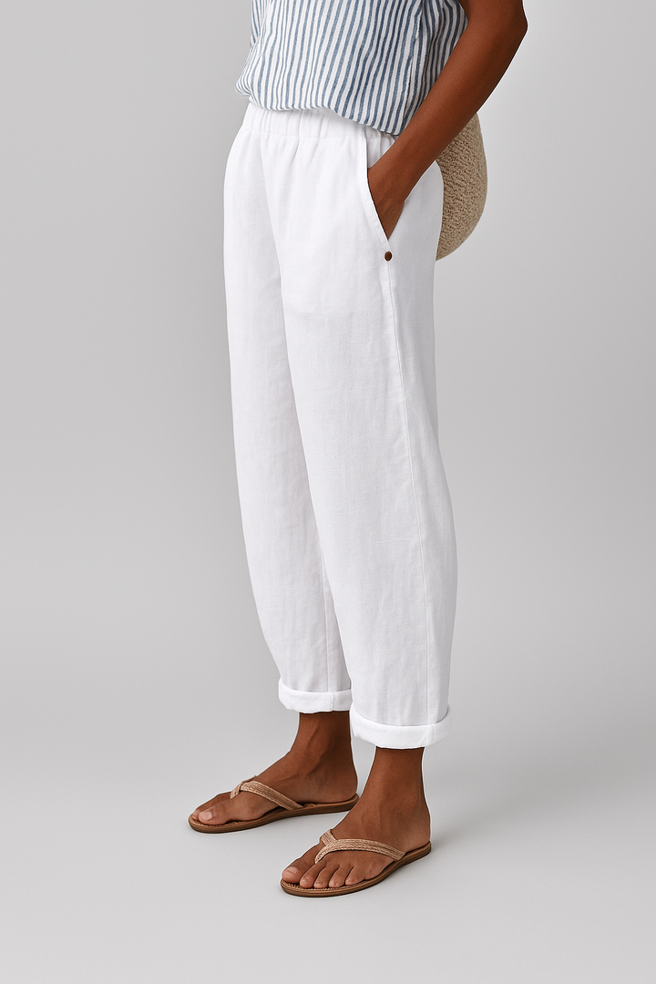 Damen Leinenhose Locker Verkürzt Gummibund - Image 6