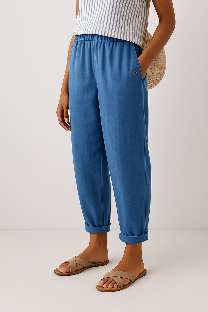 Damen Leinenhose Locker Verkürzt Gummibund - Image 3
