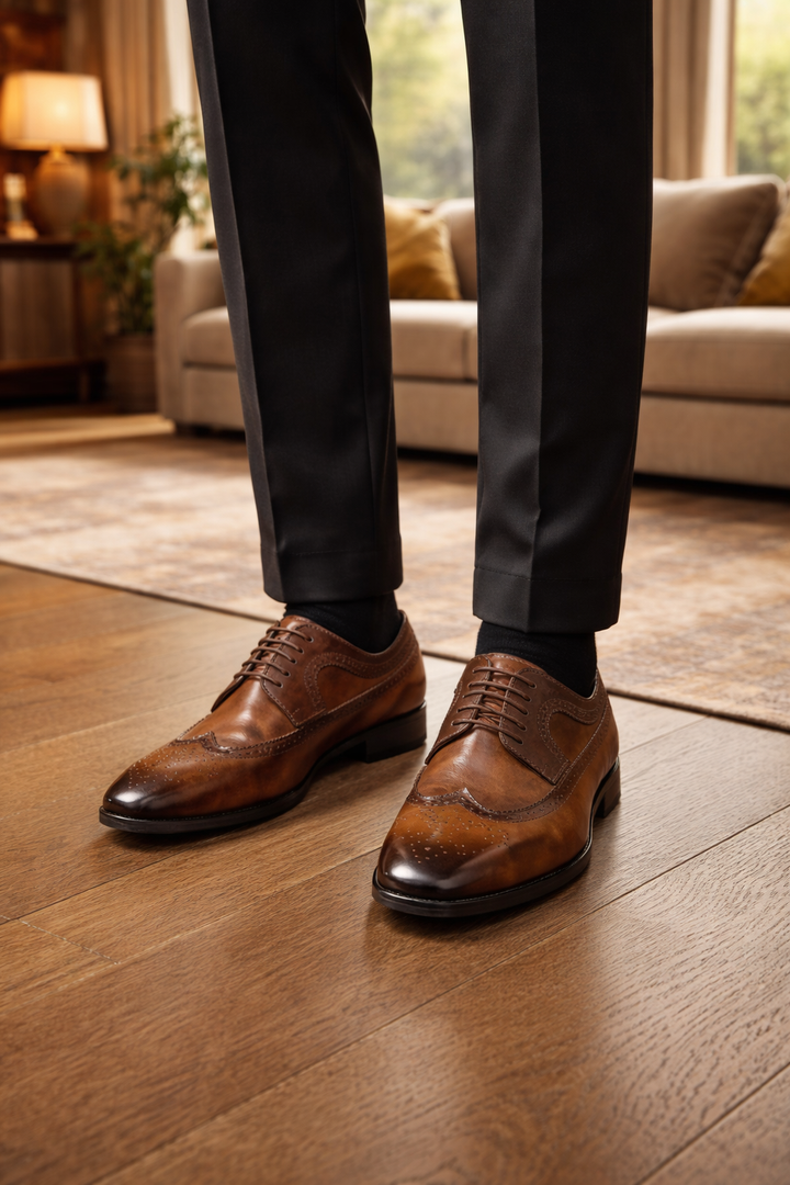 Alaric - Herren Leder Brogue Oxford Schuhe mit Schnürverschluss