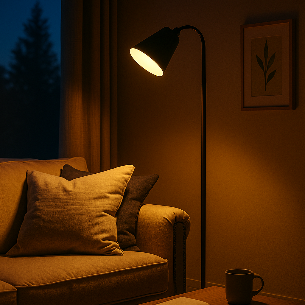 Lysmera – Minimalistische Stehlampe aus Holz und Metall