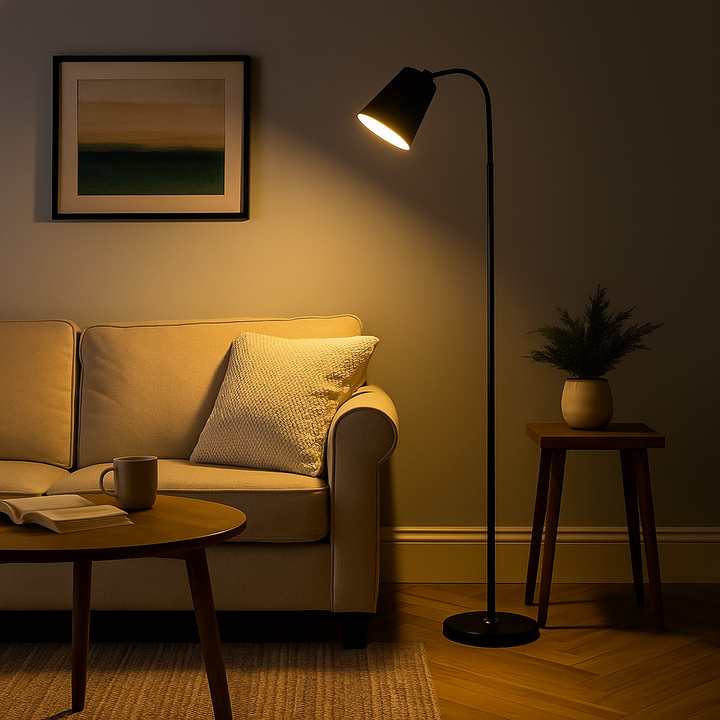 Lysmera – Minimalistische Stehlampe aus Holz und Metall