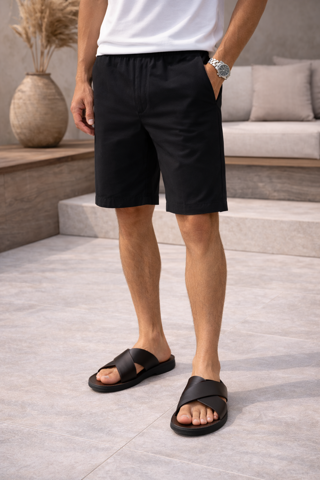Aidan - Herren Leder Slide Sandalen mit Kreuzriemen