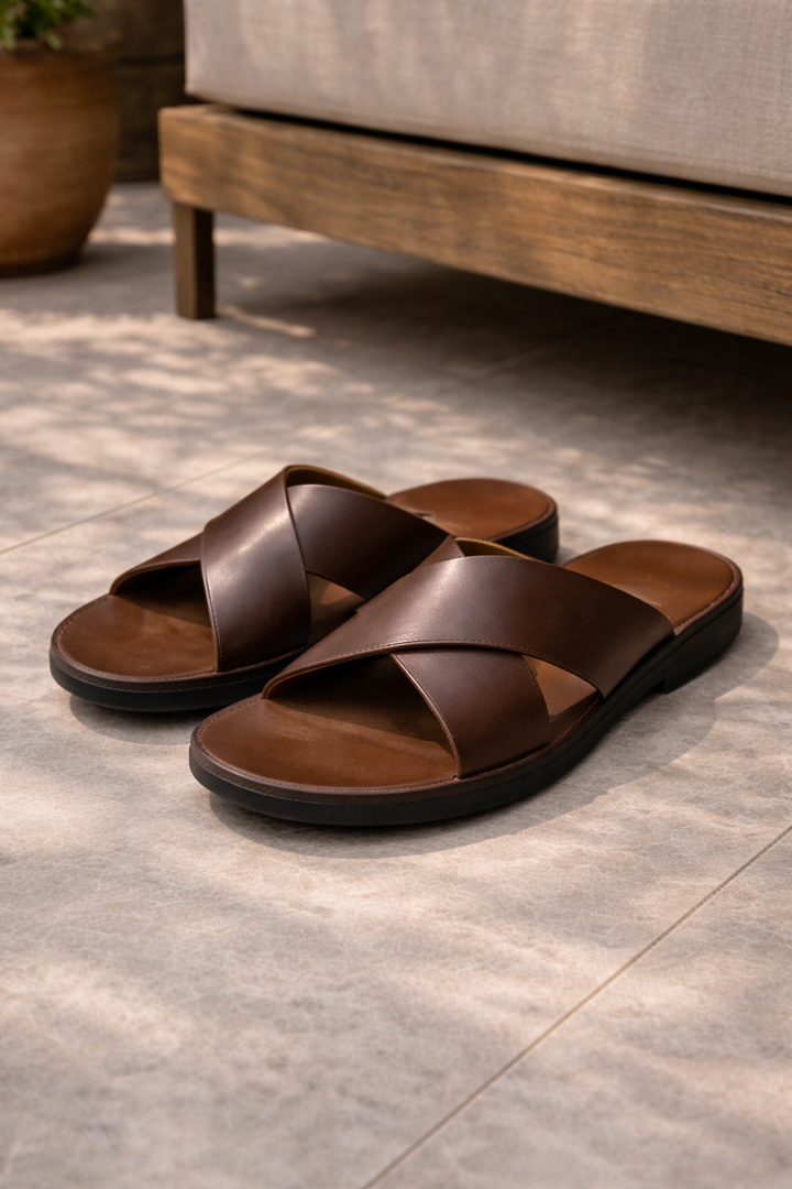 Aidan - Herren Leder Slide Sandalen mit Kreuzriemen