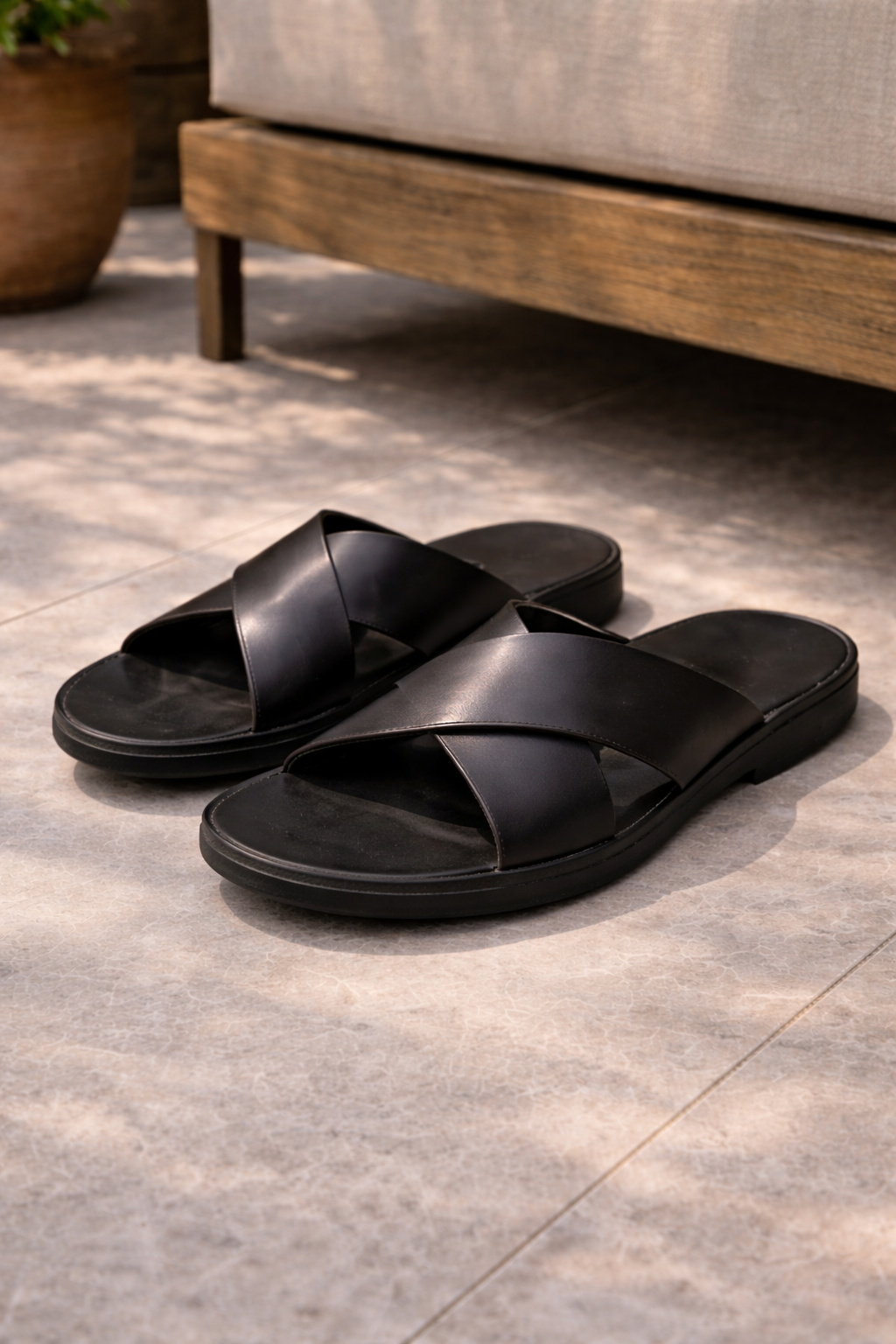 Aidan - Herren Leder Slide Sandalen mit Kreuzriemen