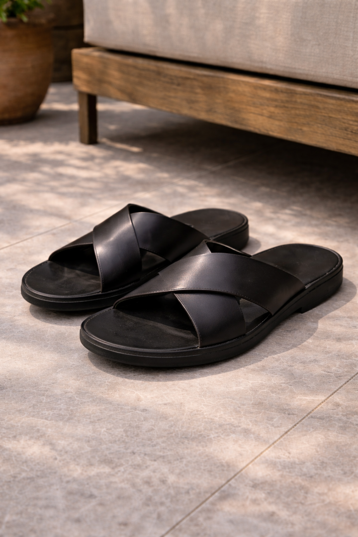 Aidan - Herren Leder Slide Sandalen mit Kreuzriemen