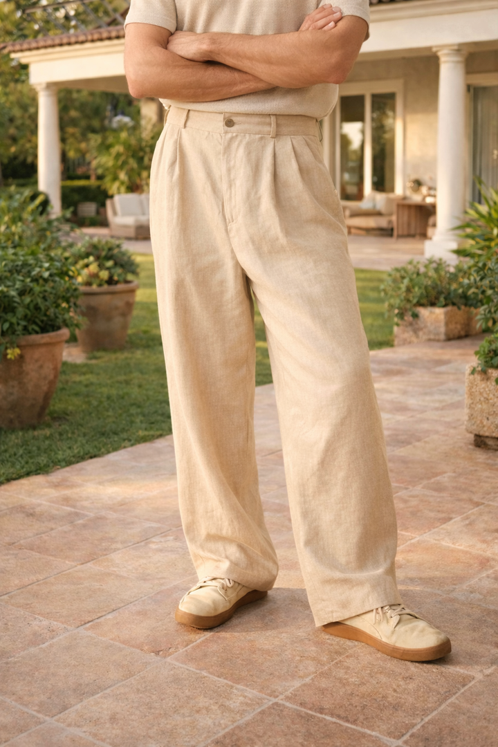 Lorenzo – Herren Leinen-Hose mit weitem Bein und entspannter Passform