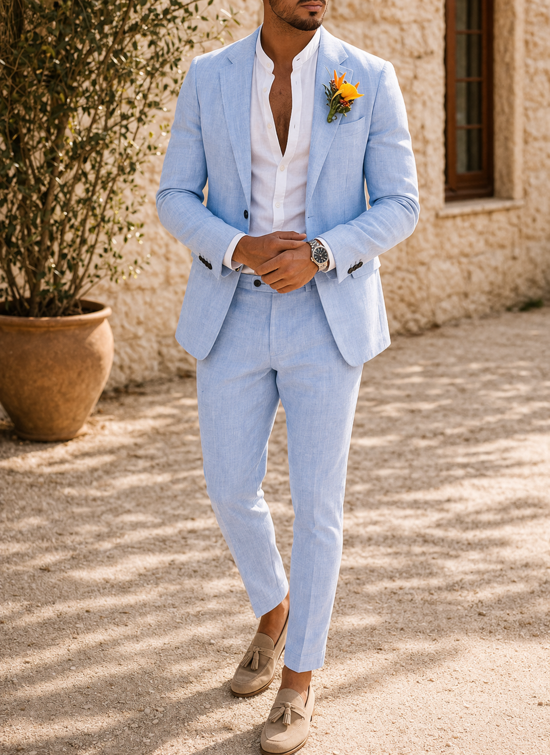 Luca – Herren Leinen Anzug Zwei Teilig Hochzeitsanzug