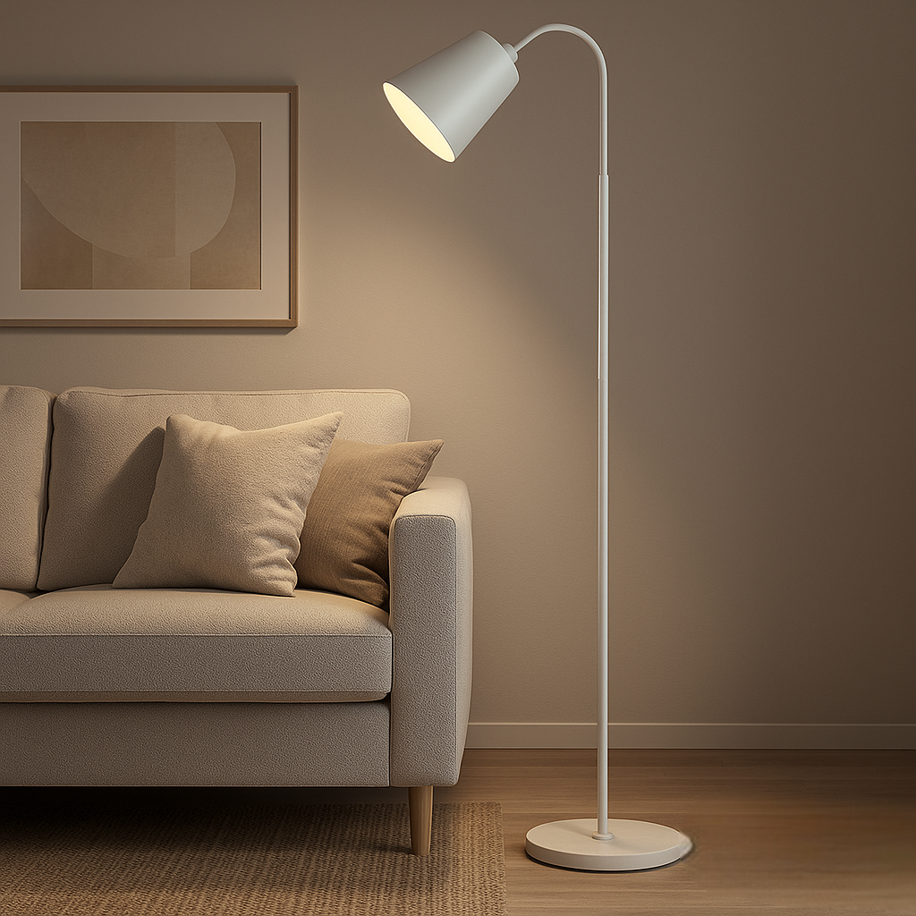 Lysmera – Minimalistische Stehlampe aus Holz und Metall