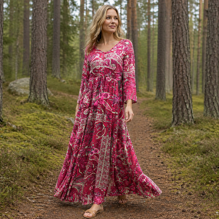 Damen Boho Maxikleid Langes Sommerkleid Viscose Loose Fit