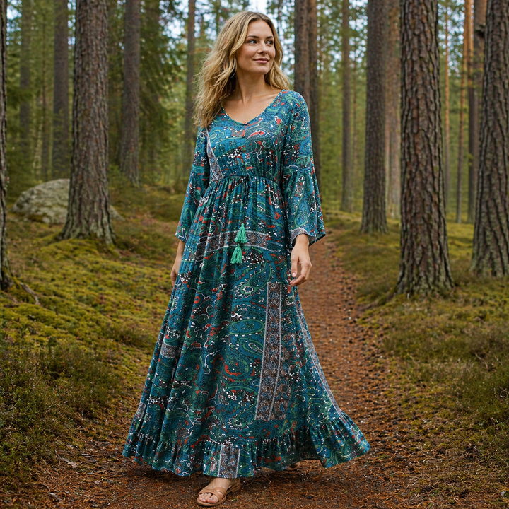 Damen Boho Maxikleid Langes Sommerkleid Viscose Loose Fit - Image 2