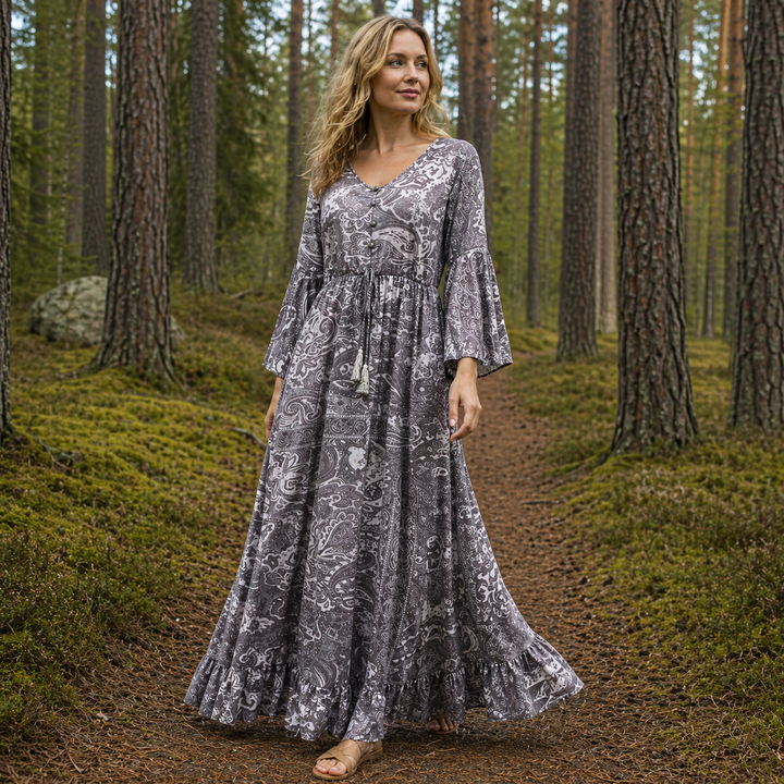 Damen Boho Maxikleid Langes Sommerkleid Viscose Loose Fit - Image 3