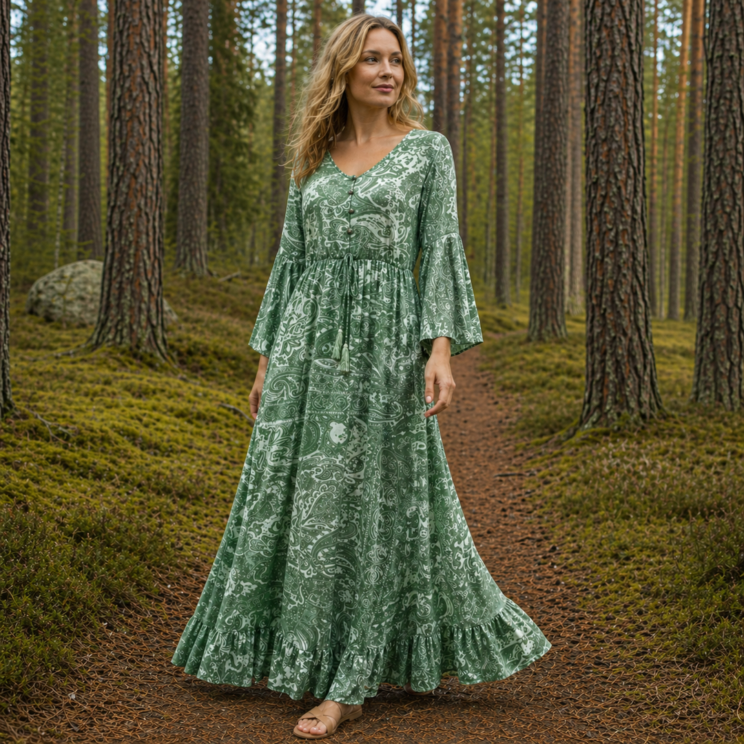 Damen Boho Maxikleid Langes Sommerkleid Viscose Loose Fit - Image 4