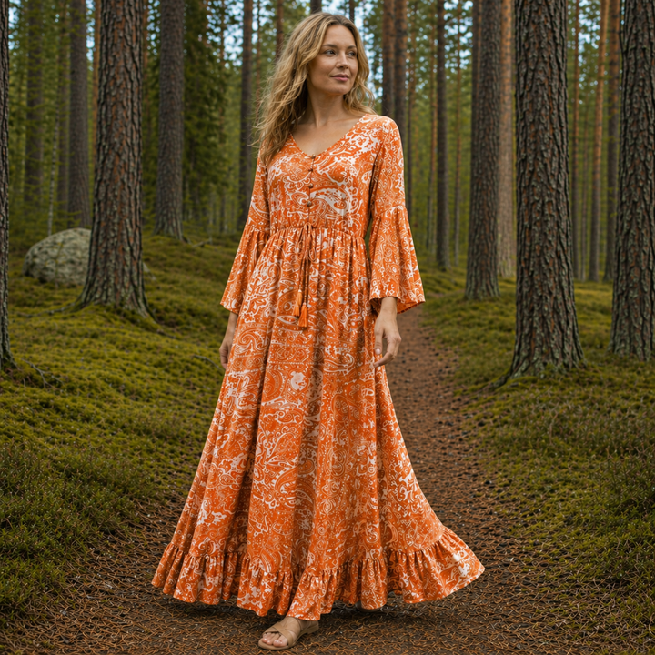 Damen Boho Maxikleid Langes Sommerkleid Viscose Loose Fit - Image 5