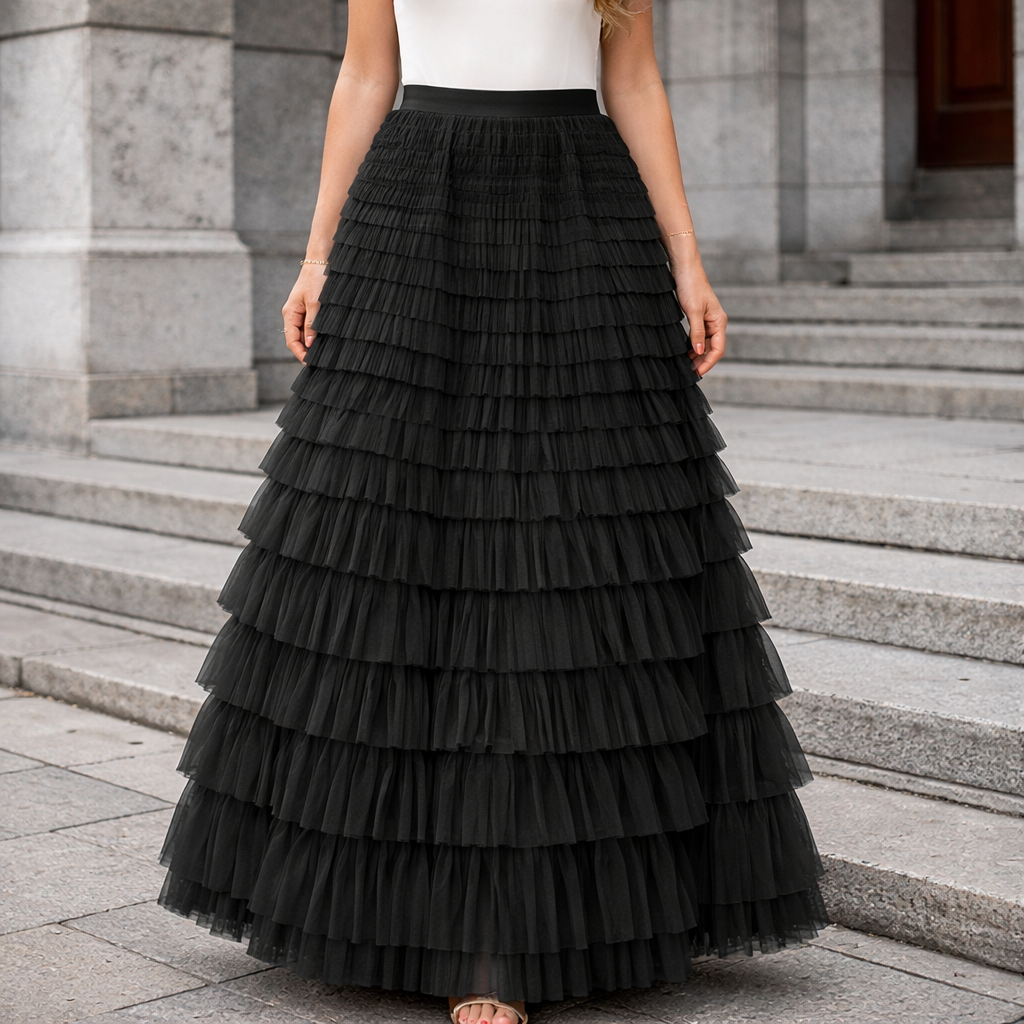 Damen Tüllrock Maxi Lagenlook - Image 4