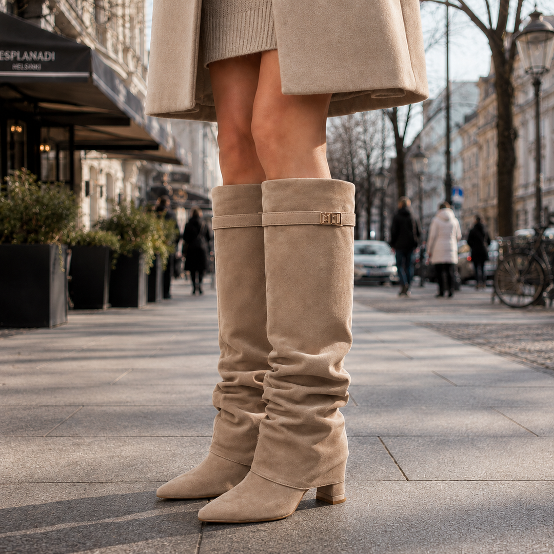 Damen Kniehohe Stiefel Veloursleder Blockabsatz - Image 3