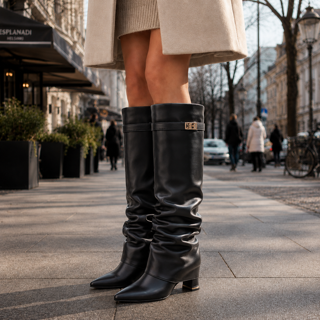Damen Kniehohe Stiefel Veloursleder Blockabsatz - Image 4