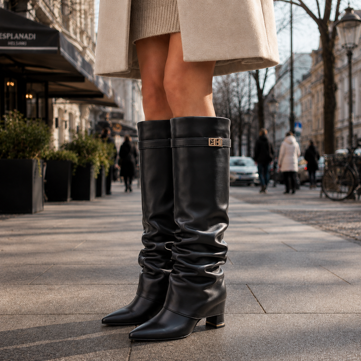 Damen Kniehohe Stiefel Veloursleder Blockabsatz - Image 4