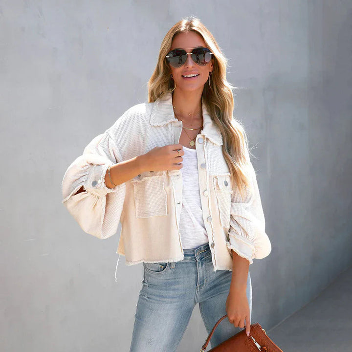 Cropped Jacke Damen mit Ballonärmeln & Fransensaum – getaillierte kurze Jacke für den Casual-Look - Image 5