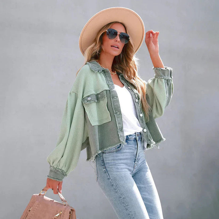 Cropped Jacke Damen mit Ballonärmeln & Fransensaum – getaillierte kurze Jacke für den Casual-Look - Image 4