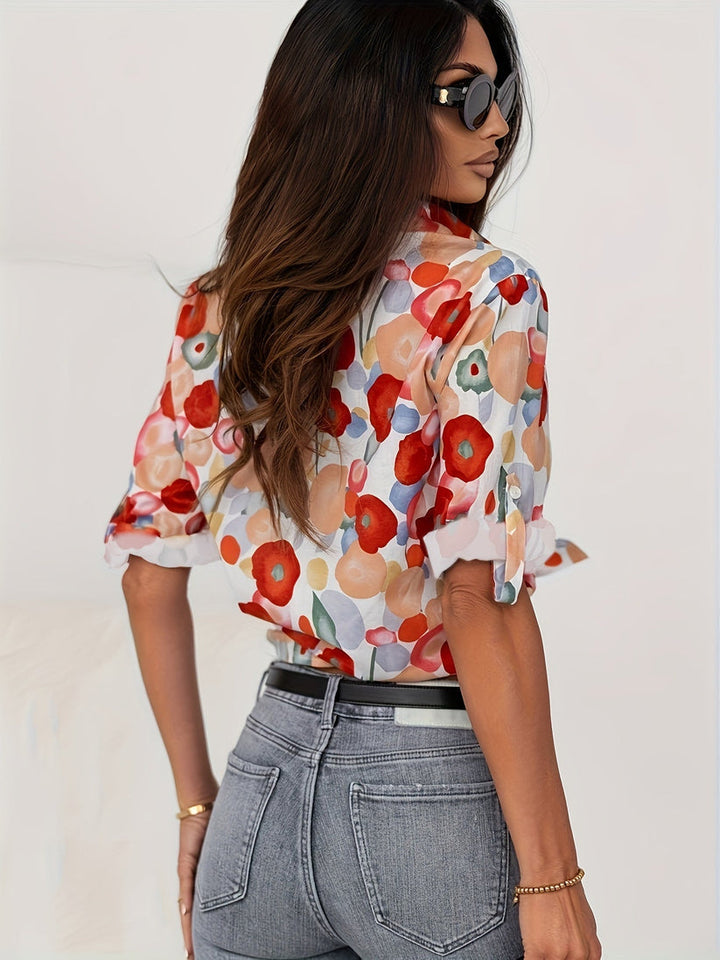 Women Floral Print Button Down Blouse Long Sleeve - Image 4