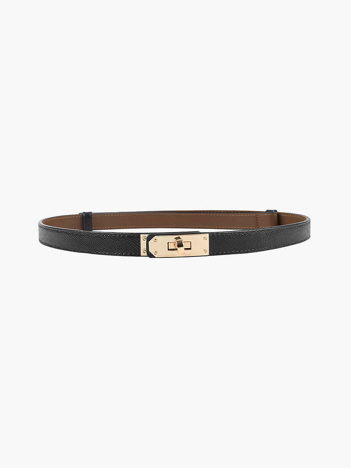 Women Skinny Belt Gold Buckle Faux Leather Adjustable