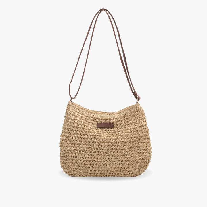 Damen Stroh Schultertasche Veganer Lederriemen Umhängetasche