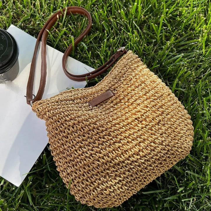 Damen Stroh Schultertasche Veganer Lederriemen Umhängetasche - Image 20