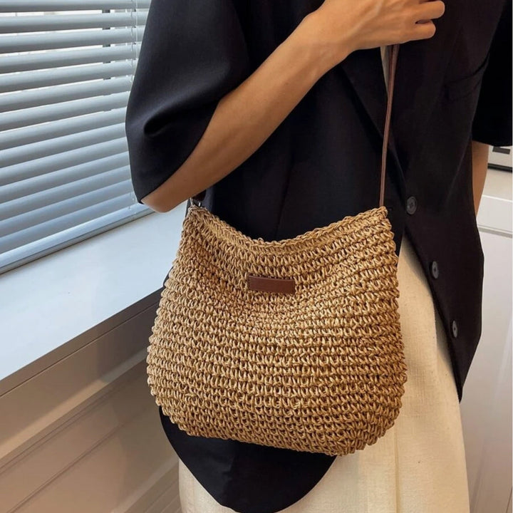 Damen Stroh Schultertasche Veganer Lederriemen Umhängetasche - Image 18