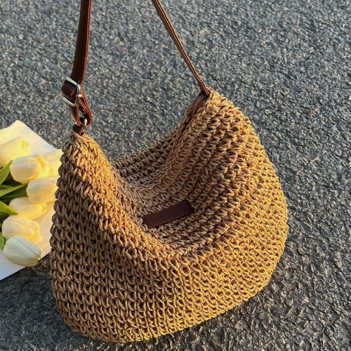 Damen Stroh Schultertasche Veganer Lederriemen Umhängetasche - Image 19