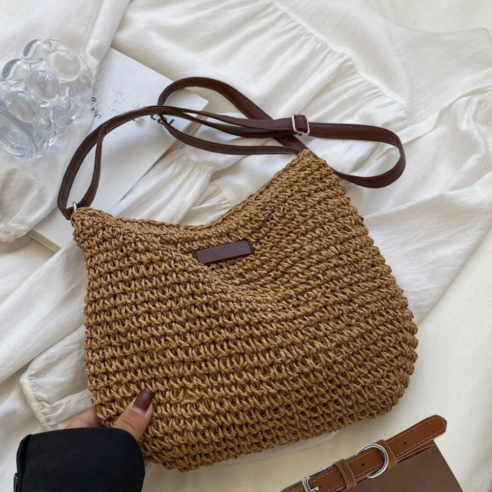 Damen Stroh Schultertasche Veganer Lederriemen Umhängetasche - Image 15
