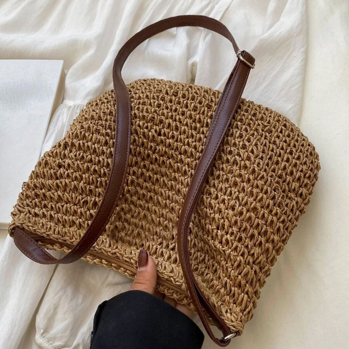 Damen Stroh Schultertasche Veganer Lederriemen Umhängetasche - Image 16