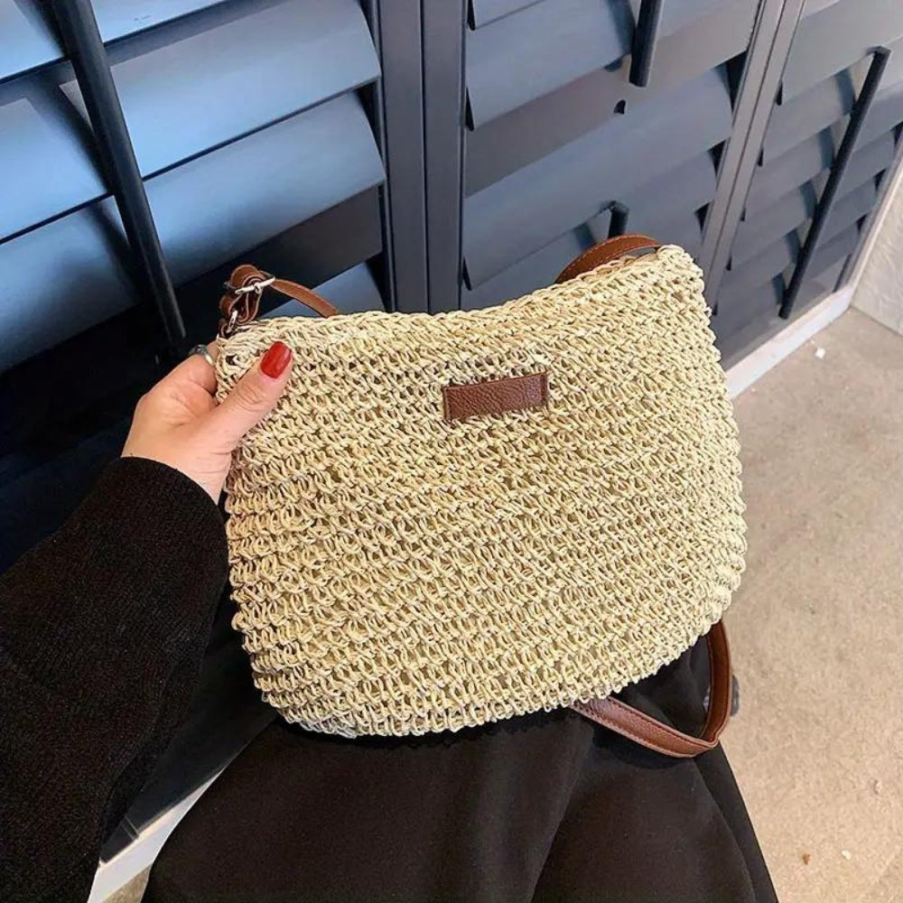 Damen Stroh Schultertasche Veganer Lederriemen Umhängetasche - Image 10