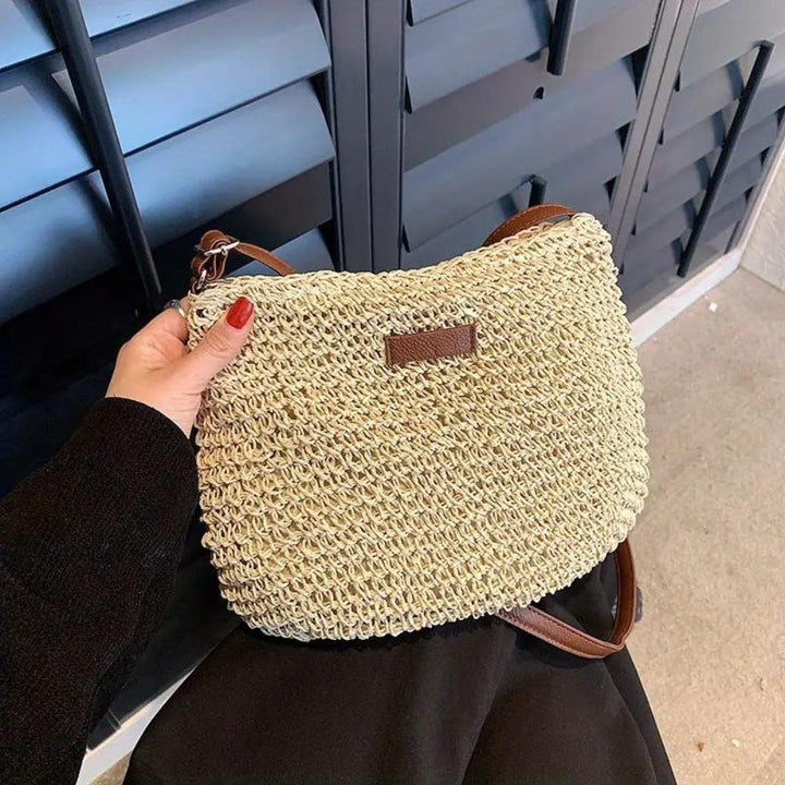 Damen Stroh Schultertasche Veganer Lederriemen Umhängetasche - Image 10