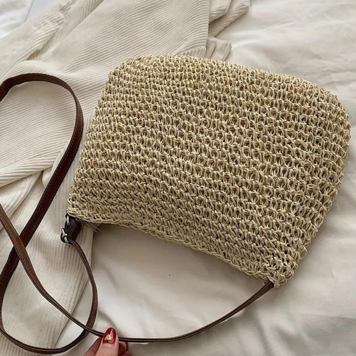 Damen Stroh Schultertasche Veganer Lederriemen Umhängetasche - Image 9