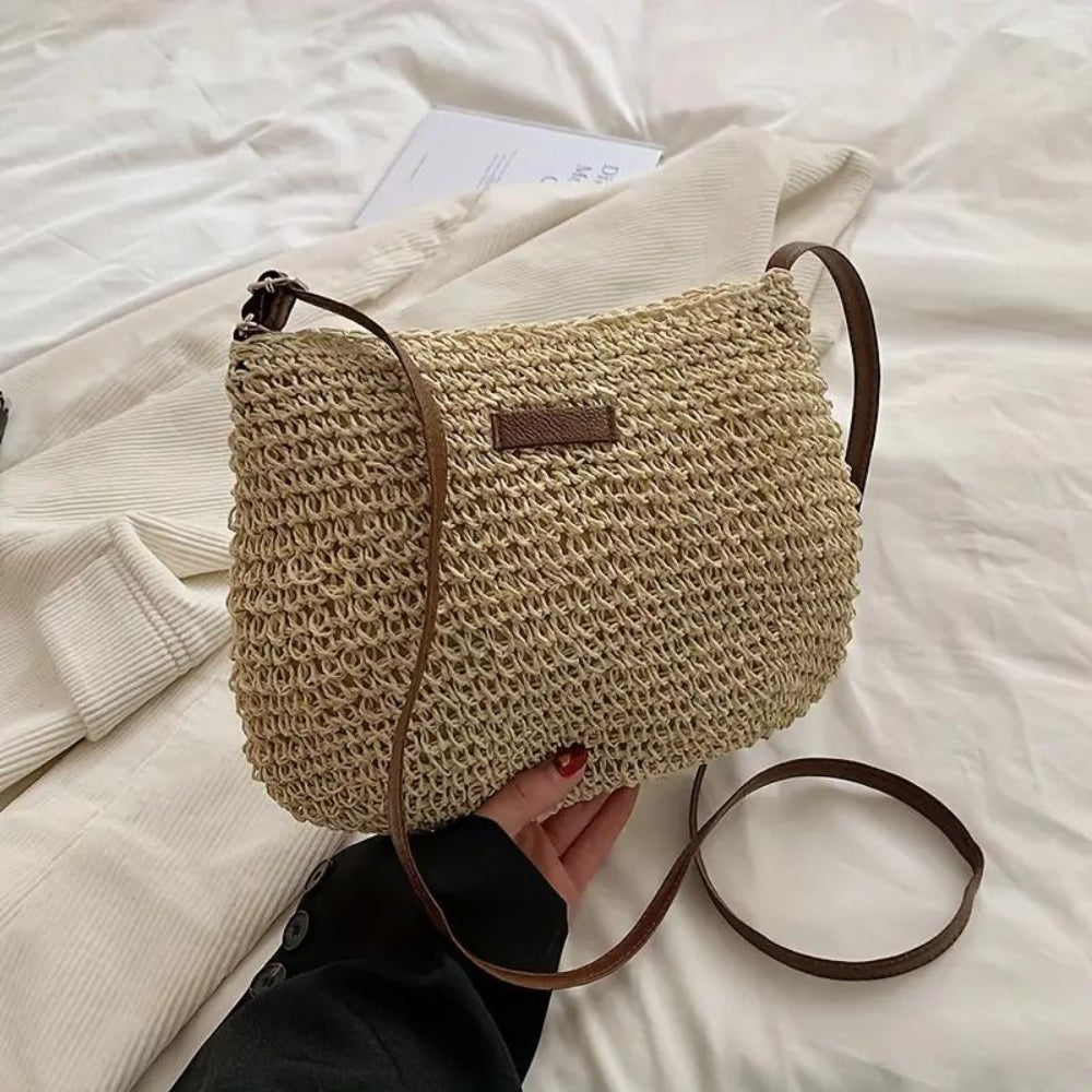 Damen Stroh Schultertasche Veganer Lederriemen Umhängetasche - Image 5