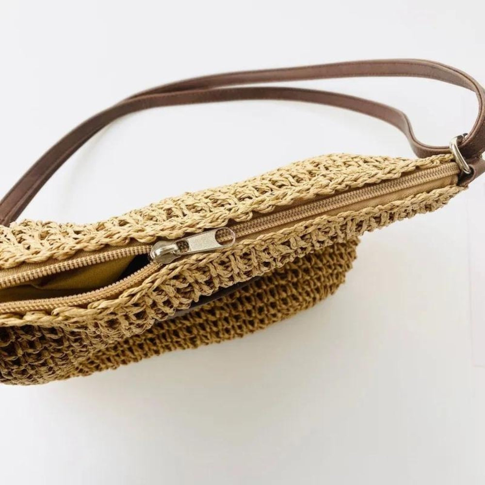 Damen Stroh Schultertasche Veganer Lederriemen Umhängetasche - Image 7