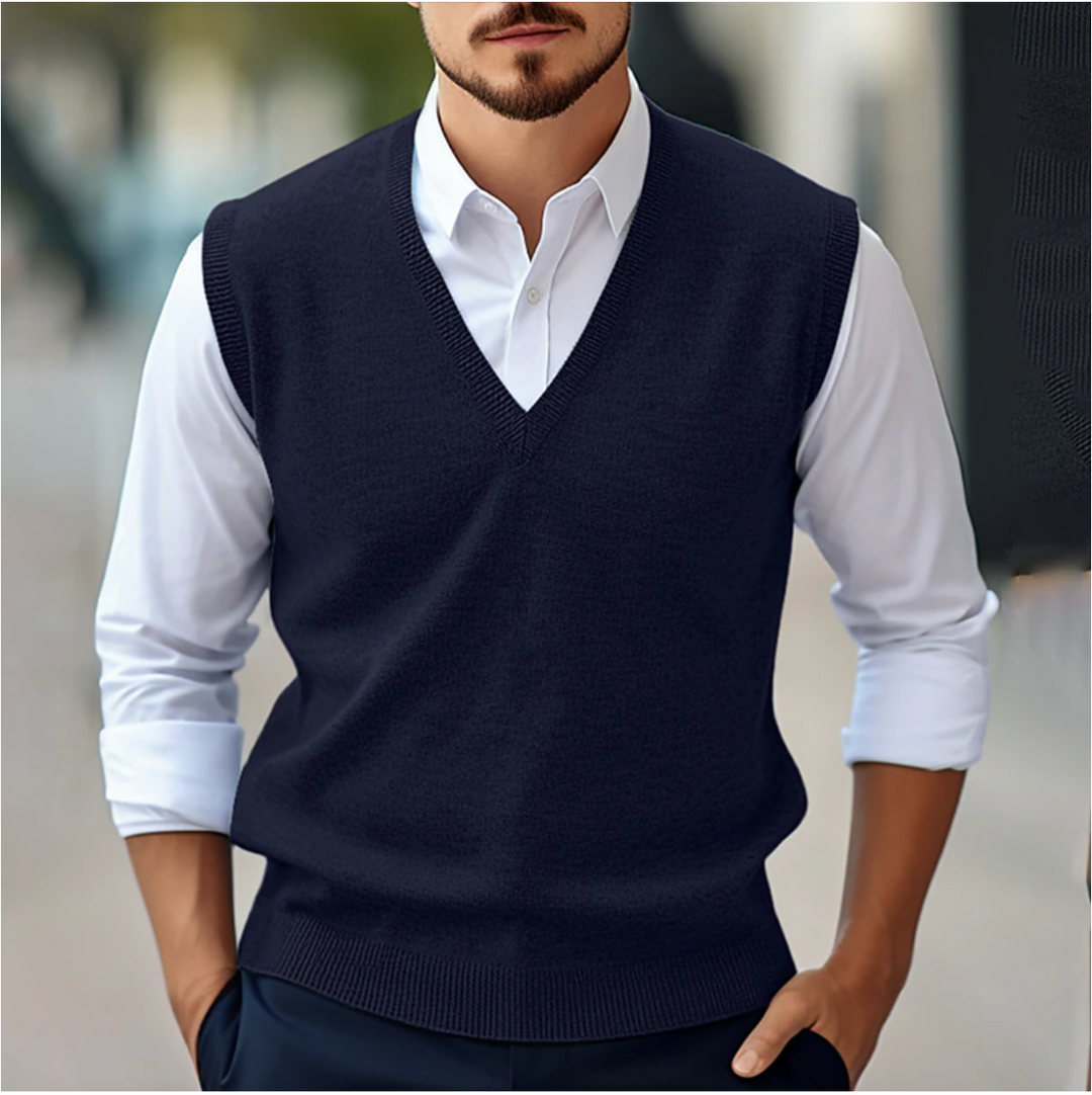 Herren Strickgilet mit V Ausschnitt und Regular Fit