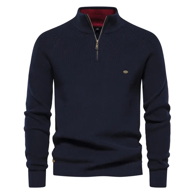 Herren Strickpullover mit Stehkragen und halbem Reißverschluss