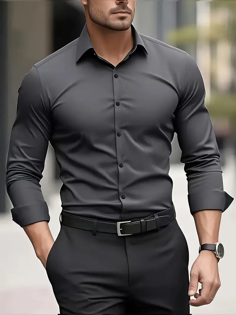 Breathable, wrinkle-free men's shirt with button placket
