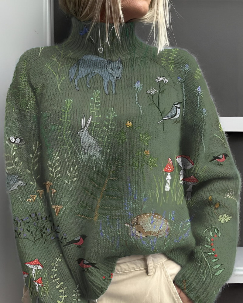 Damen Rollkragenpullover mit grafischem Print