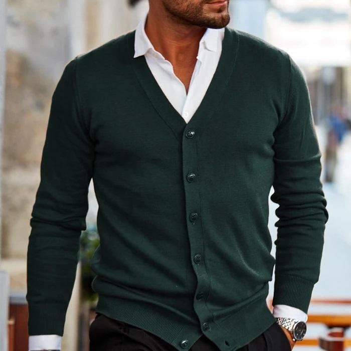 Herren Strickjacke mit Knopfleiste und V Ausschnitt