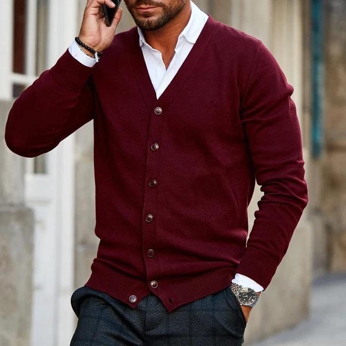 Herren Strickjacke mit Knopfleiste und V Ausschnitt